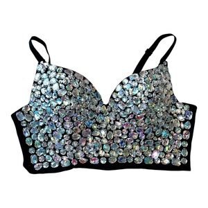 COSTUME | Black and Silver Bejeweled Bustier Crop Top